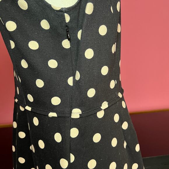 Ann Taylor V Neck Cotton Midi Dress Black wPolka Dots Size 8 - Picture 9 of 12